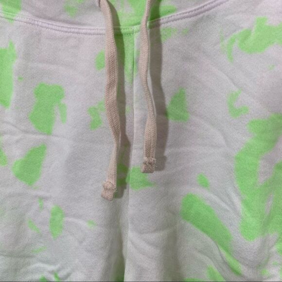 ANTHROPOLOGIE Sundry White and Neon Green Cotton Athletic Sweatshorts - Picture 3 of 7